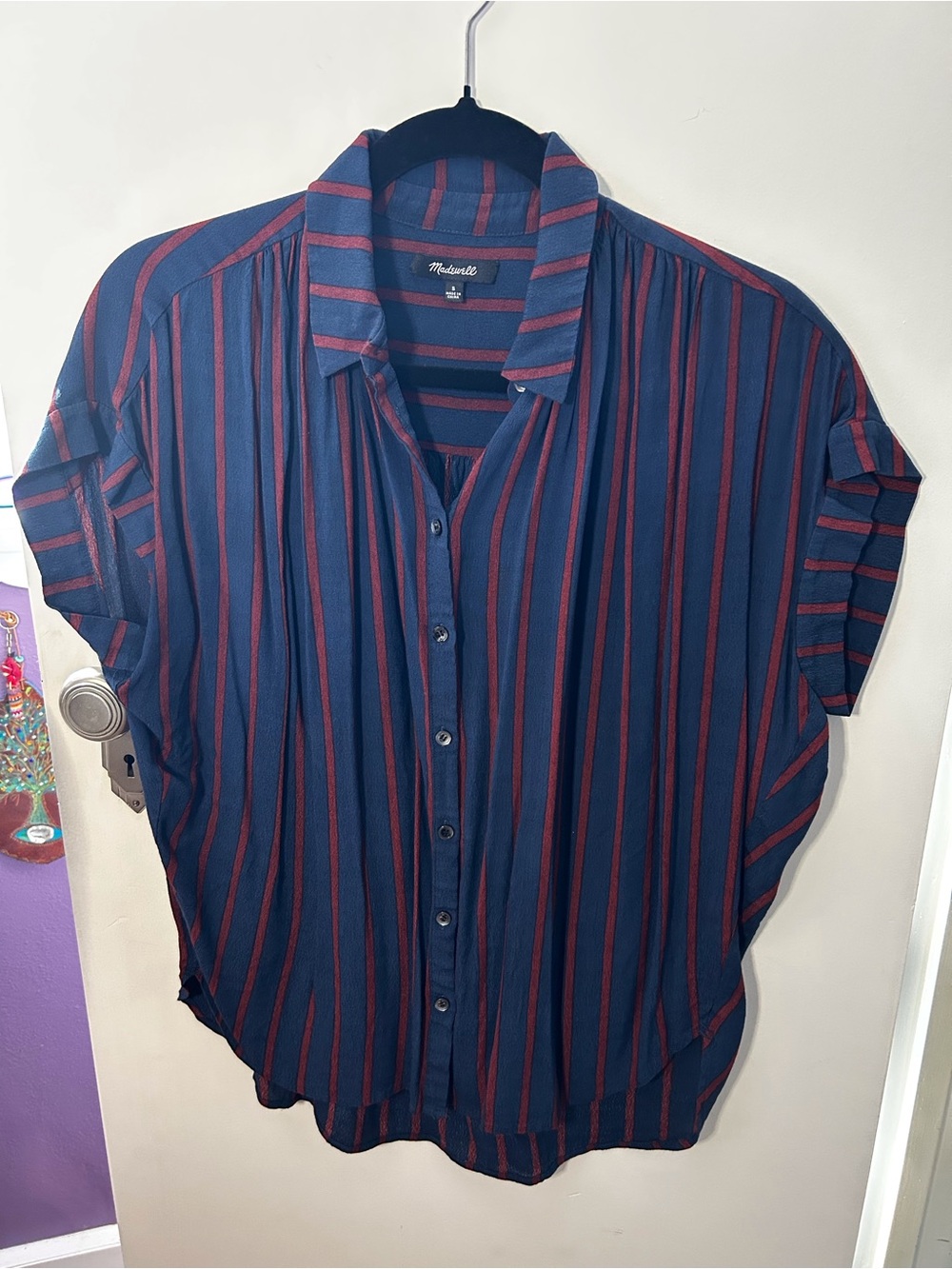 Madewell Navy Blue Shirt with Red Stripes